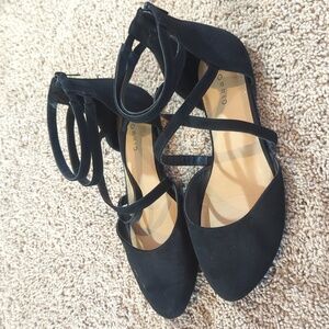 Torrid Black Faux Suede Strappy Ballet Flats.